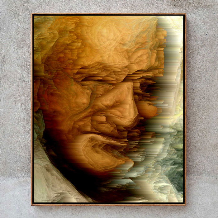 Male portrait created with a glitch effect.