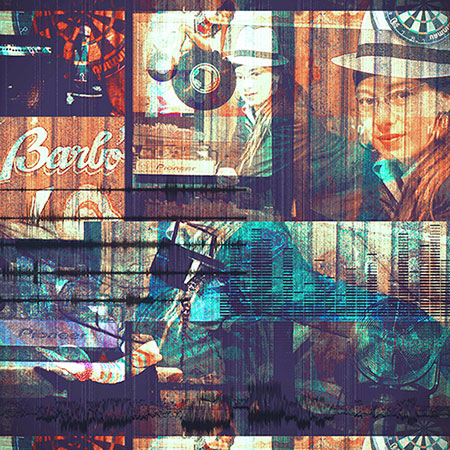 Digital collage featuring Barbara Bónyai and elements of her music brand.